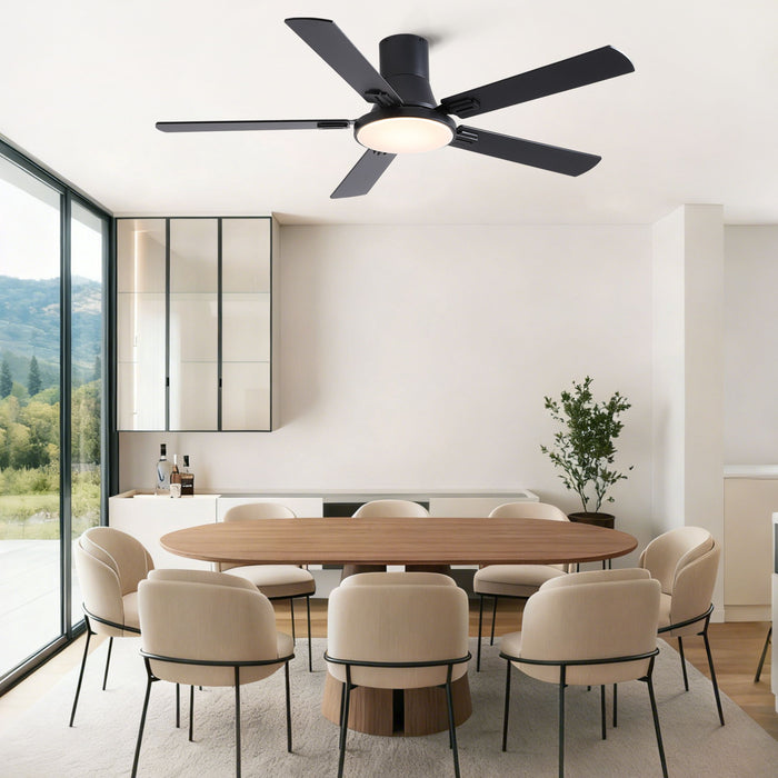 Flush Mount Ceiling Fans With LED Light And Remote Control, 5 Blades