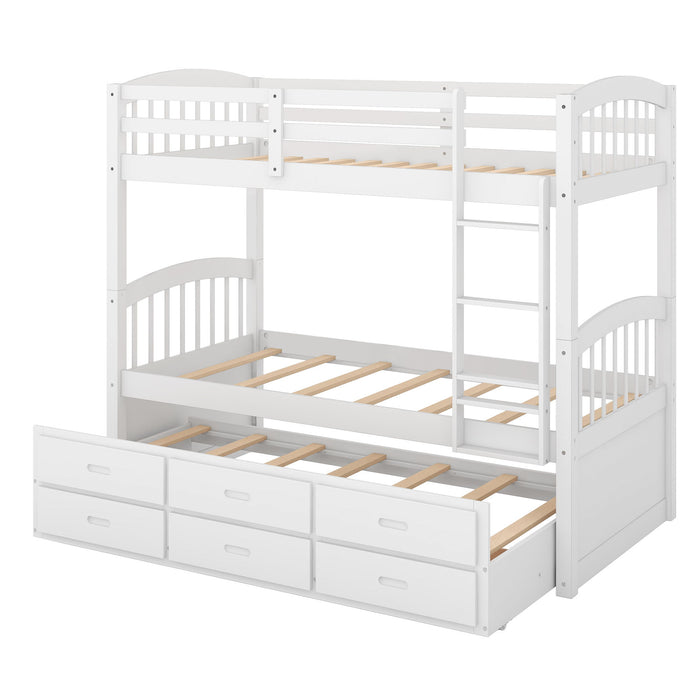 Bunk Bed With Trundle And Drawers, Arched Headboard And Footboard