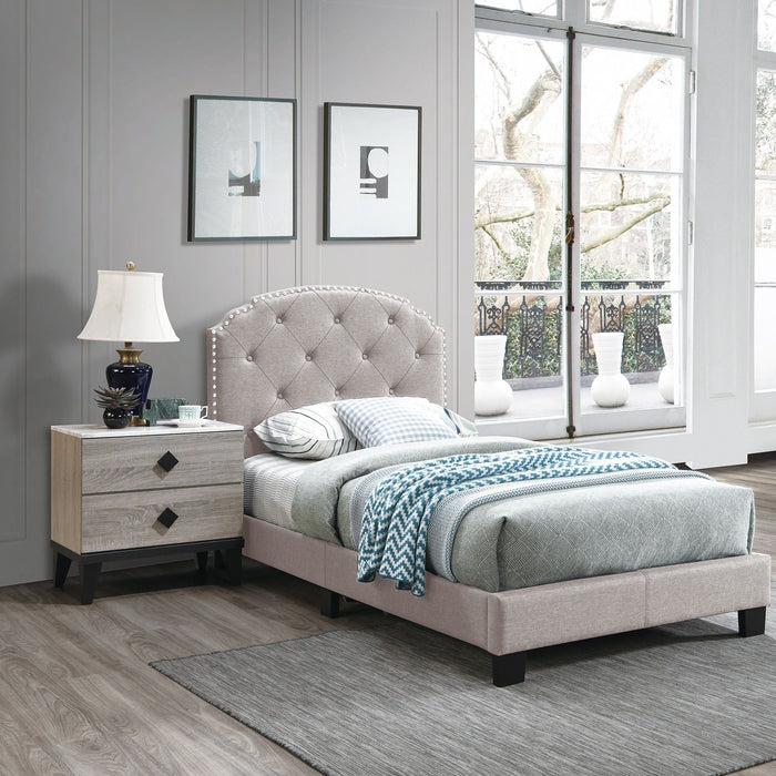 Button Tufted Bed With Nailhead Trim