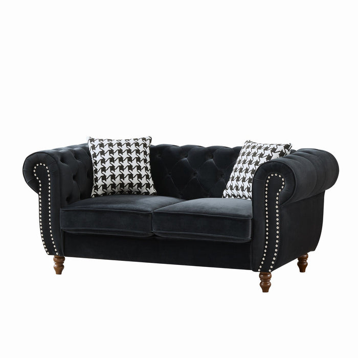 Chesterfield Velvet Upholstery Fabric Loveseat With Roll Armrest And Nailhead