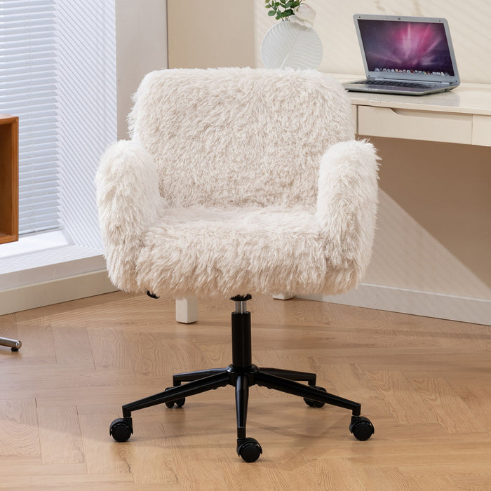 Swivel Chair With Adjustable Armrests And Wheels For Home Office - Beige