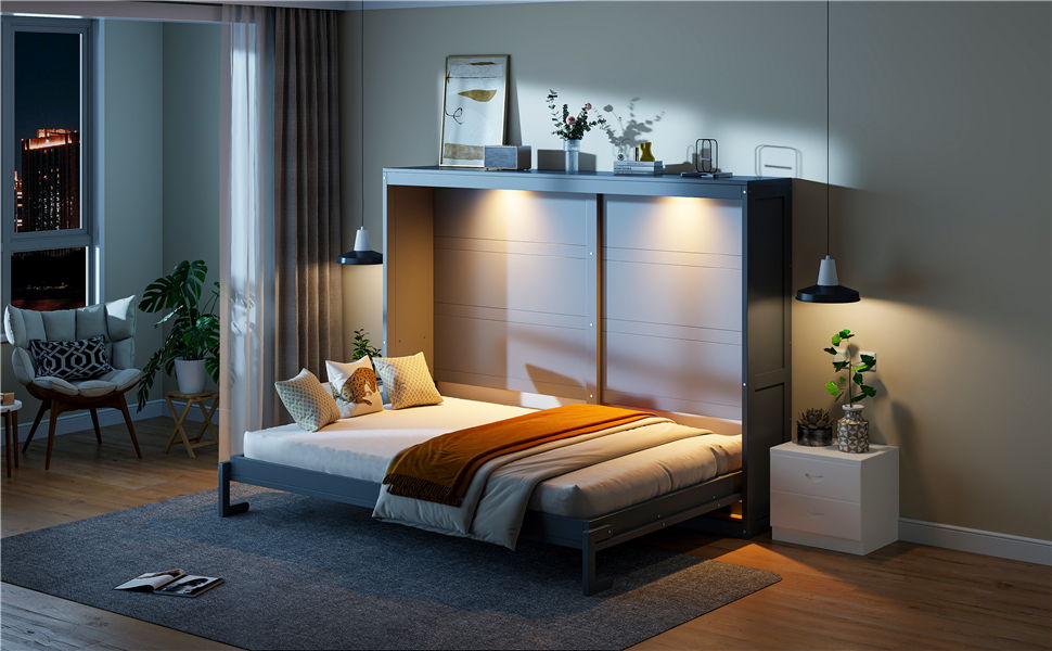 Murphy Wall Bed Modern Design With LED Lights