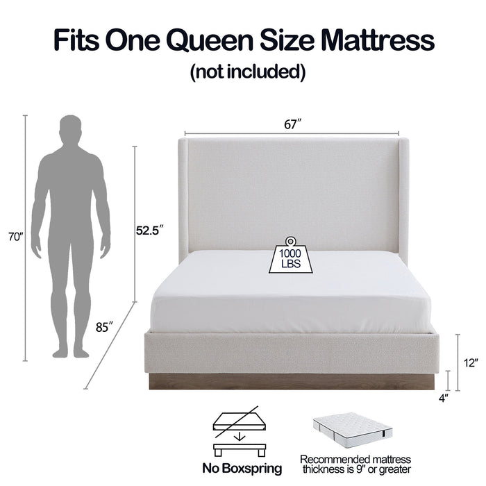 Hosford - Minimalist Upholstered Wingback Bed With Wood Base Platform