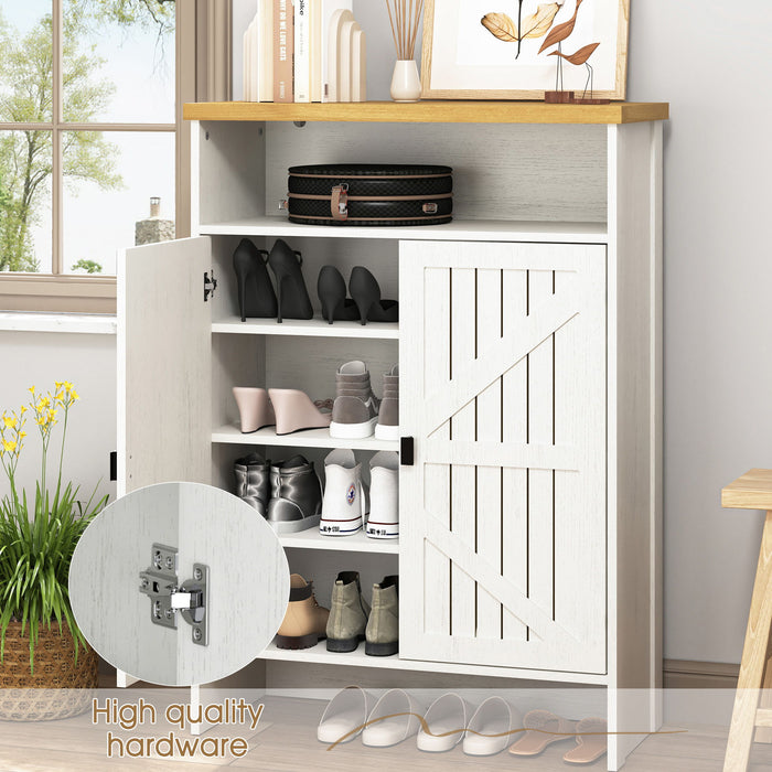 Modern Minimalist Shoe Cabinet With Sliding Door Design - White