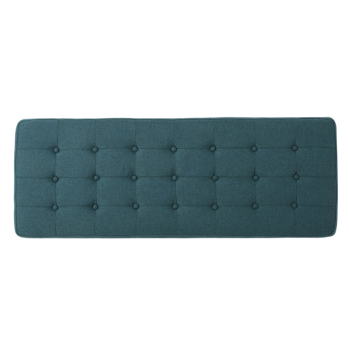 Vibratory - Button Tufted Upholstered Ottoman With Splayed Wooden Legs - Teal / Natural
