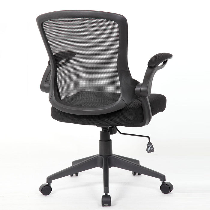 Office Chair With Mid Back Design, Adjustable Height And Foldable Armrests - Black