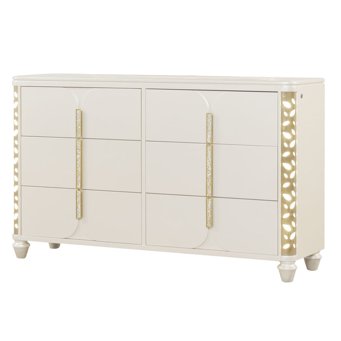 Cinderella - Dresser With LED Accents And 6 Storage Drawers (Mirror Not Included) - Beige