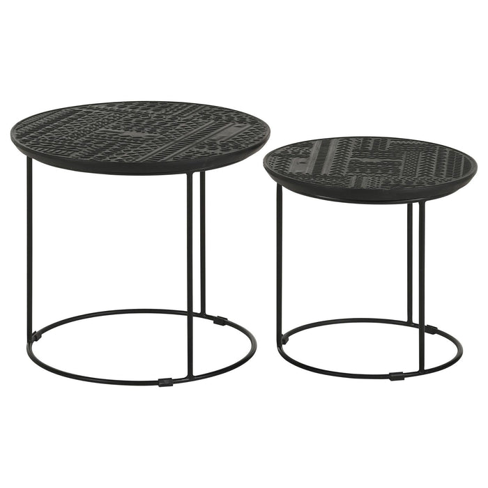 2 Piece Nesting Table With Embossed Tops And Base - Black