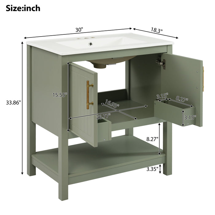 Elegant Bathroom Vanity With Ceramic Sink And Versatile Storage