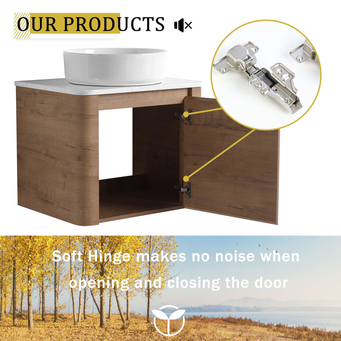 Wall Mounted Bathroom Vanity With Art Sink, 2 Storage Shelves, Soft Close Door