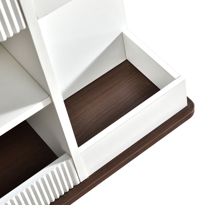 Adjustable End Table With Wheels, 360°Rotating Top And Storage Space