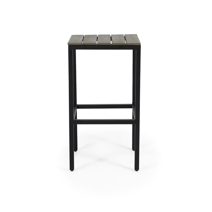 Outdoor Bar Stool With Slat Design And Metal Frame (Set of 2)