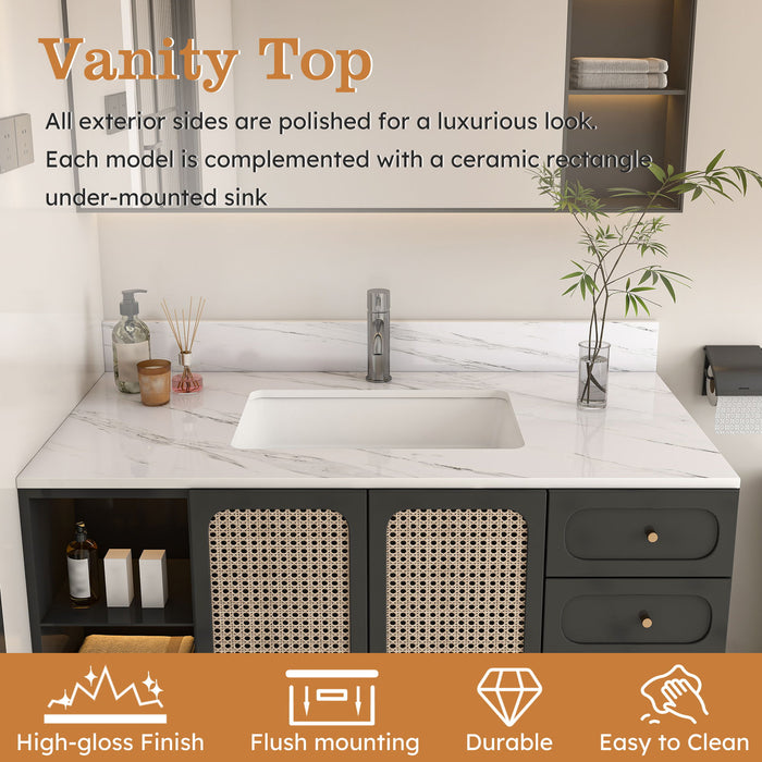 Bianco Carrara Venato Marble Vanity Top With Pre Drilled Faucet Hole And Undermount Sink