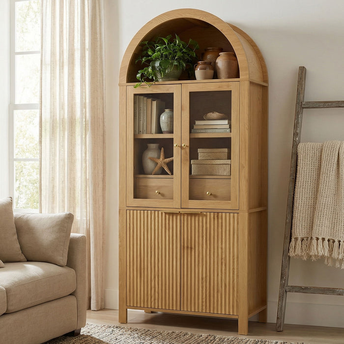 Fluted Tall Arched Pantry Cabinet With Adjustable Shelves