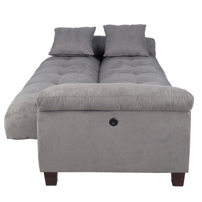 Adjustable Sofa With Hidden Storage And USB Port, Plush Cube Pattern Couch With Pillows - Gray