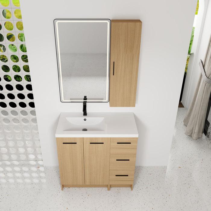 Freestanding Bathroom Vanity Set With Tall Linen Cabinet, 3 Drawers And Large Storage, Single Sink