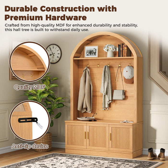 Arched Top Hall Tree With 5 Hooks