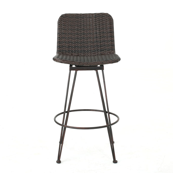 Outdoor Rattan Barstools With Black Brush Copper Iron Frame (Set of 2) - Multi Brown