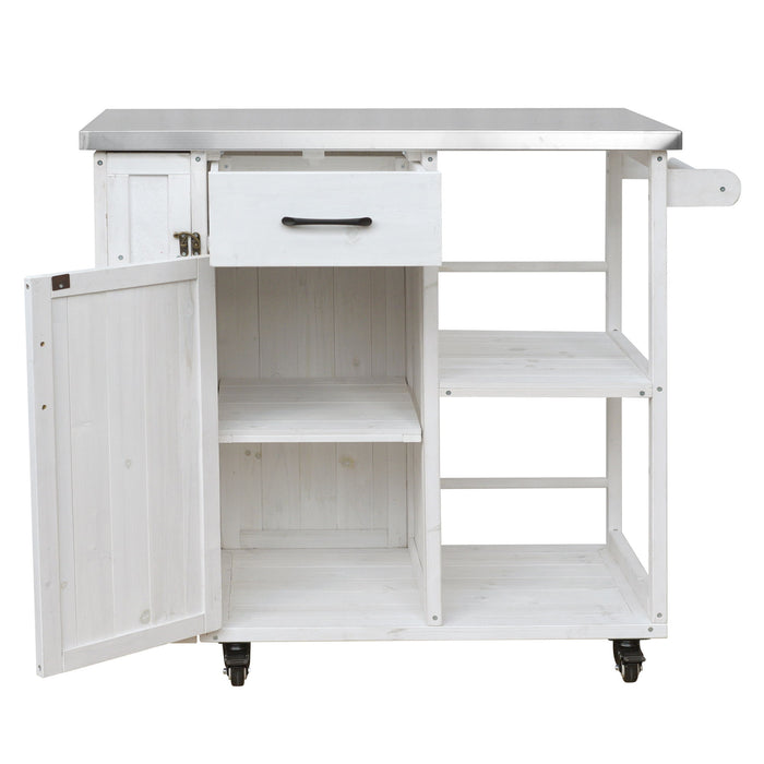 Outdoor Kitchen Island Prep Station With Lockable Wheels, Ample Storage, Towel & Spice Racks
