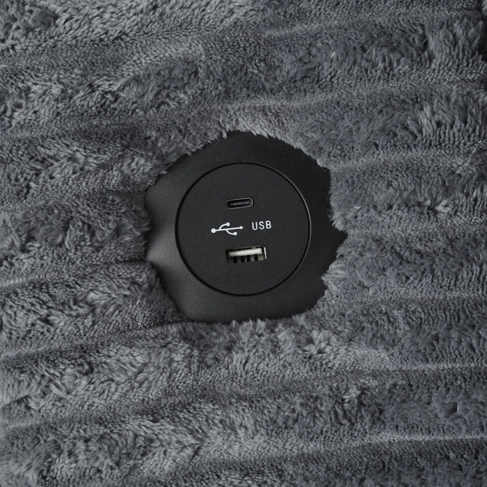 Oversized Loveseat Chaise With 2 USB Ports, 2 Cup Holders And 2 Throw Pillows