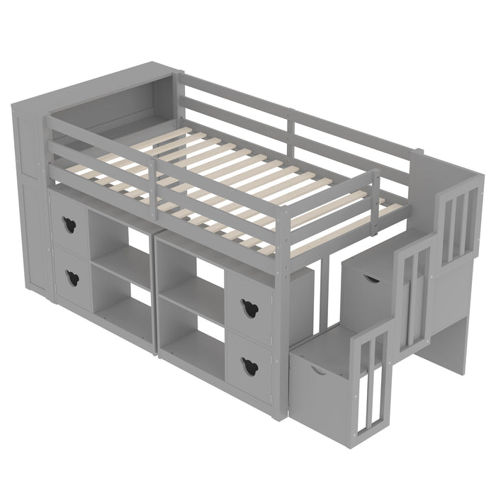 Loft Bed With Storage Cabinets, Staircase Drawers & LED Lights