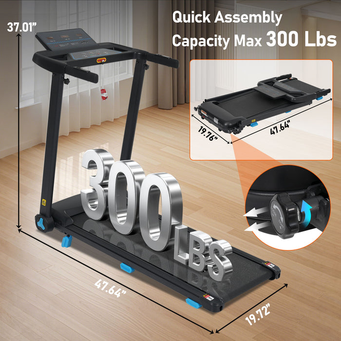 Folding Treadmills For Home Small, 3.0Hp Portable, 10Mph Walking Pad With Incline, Bluetooth, Heart Rate Sensors, Charge Station - Black