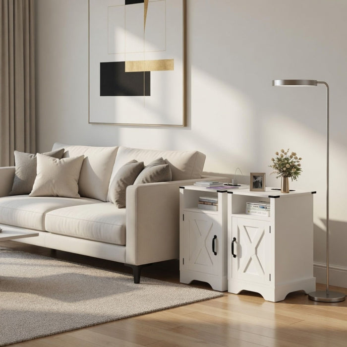 Farmhouse Nightstand, Charging Station & Storage