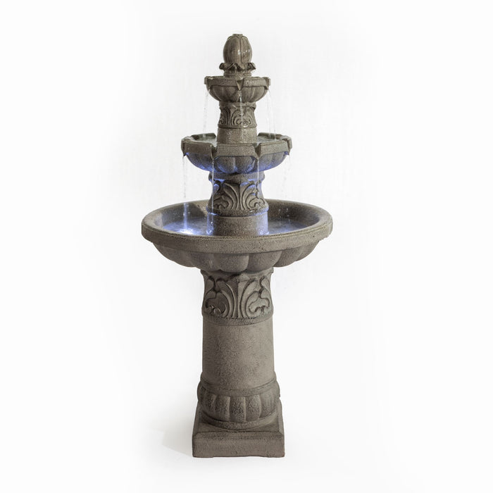 3 Tier Outdoor Garden Fountain With LED Lights - Gray