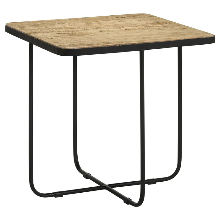 Travertine Accent Table Geometric Design - Brown