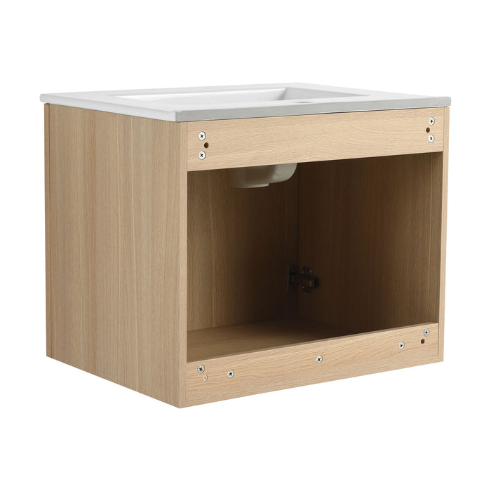 Wall Mounted Bathroom Vanity With Ceramic Sink And 2 Soft Closing Doors