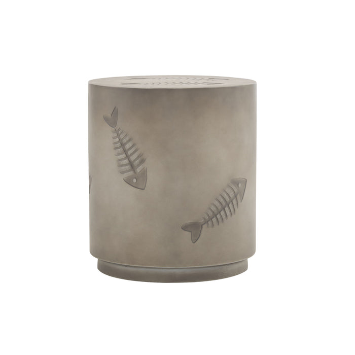 Rustic Magnesium Oxide Side Table With Fish Pattern Design - Gray