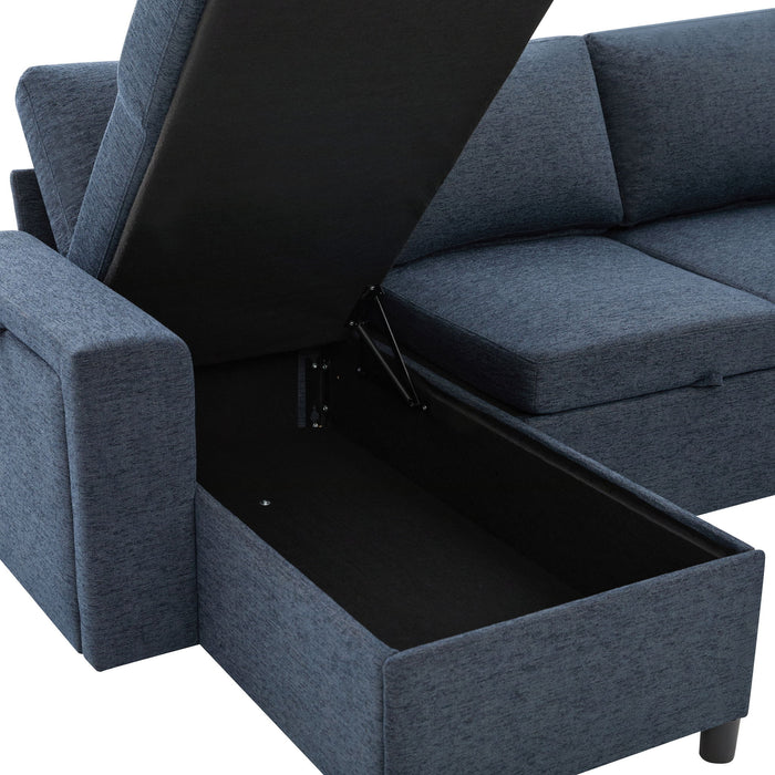U - Shaped Convertible Sectional Sofa Bed With Storage, USB Charger & Cup Holders