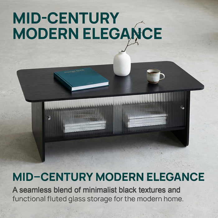 Rectangular Coffee Table With Sliding Door Storage Center