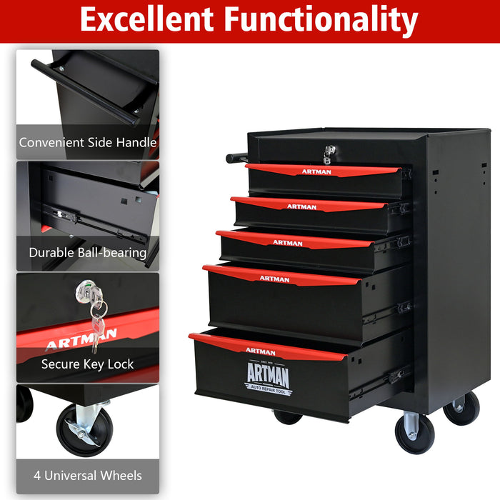 Rolling Metal Tool Chest With Drawers, Steel Storage Cabinet With Ball Bearing Slides
