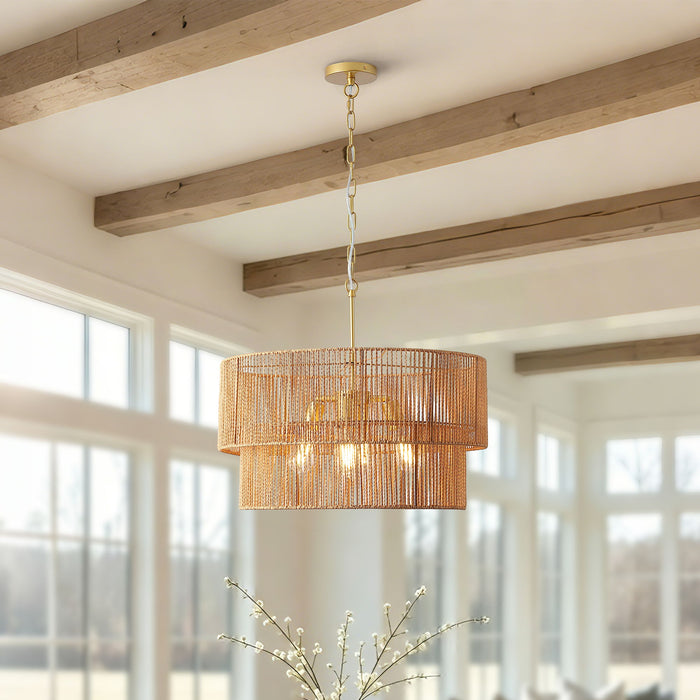 Chandelier, 2 Tier Boho Wabi Sabi Pendant Light, Hanging Ceiling Lamp - Gold