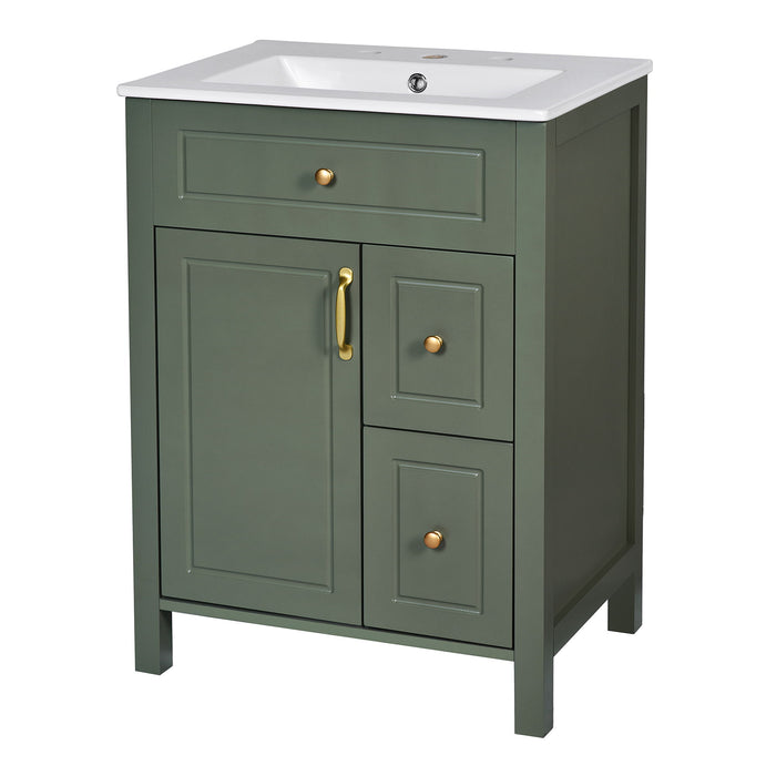 Elegant Bathroom Vanity With Ceramic Sink, Soft Close Doors And Drawers, Double Storage Racks