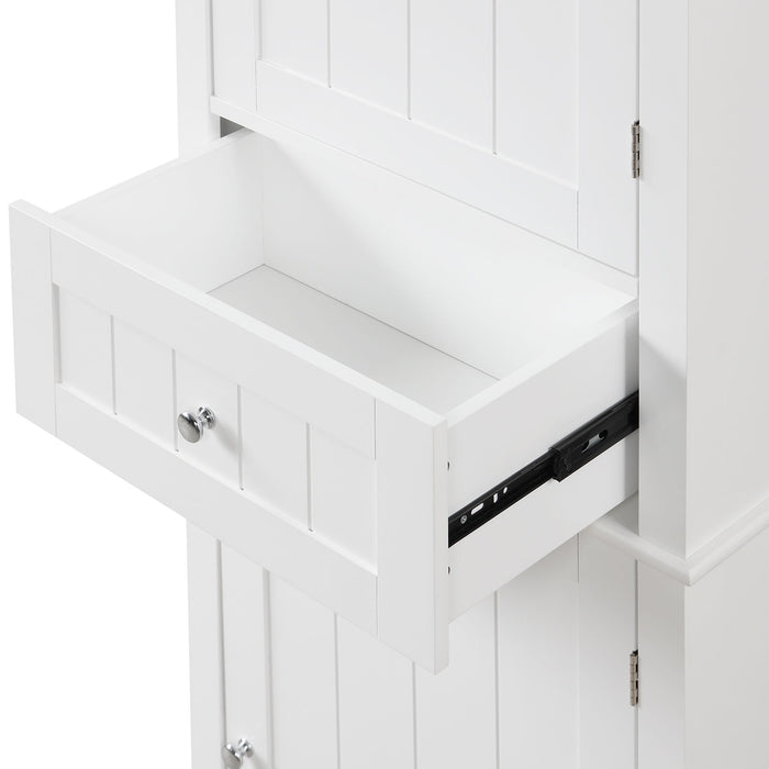 Tall Freestanding Bathroom Storage Cabinet With Drawer And Adjustable Shelf