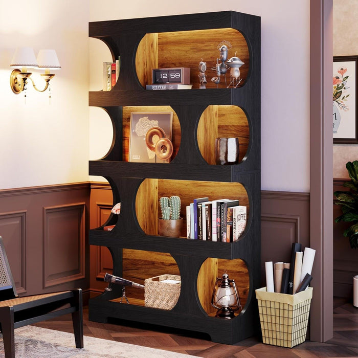 4 Tier S-Shaped Freestanding Storage Shelf For Living Room - Black / Brown