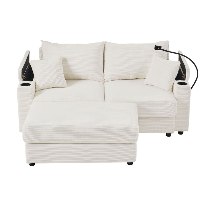 Modern Style Loveseat Sofa Sectional Sofa Couch With Storage Space, A Movable Ottoman, Two USB Ports, Two Cup Holders, A Phone Holder For Living Room