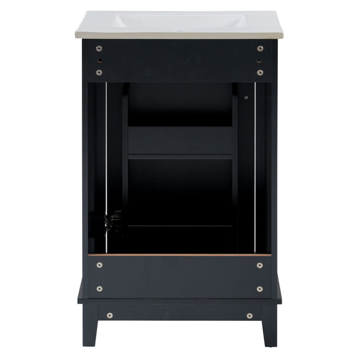 Modern Small Bathroom Vanity Cabinet With Ceramic Basin, Ample Storage, 1 Soft Close Door