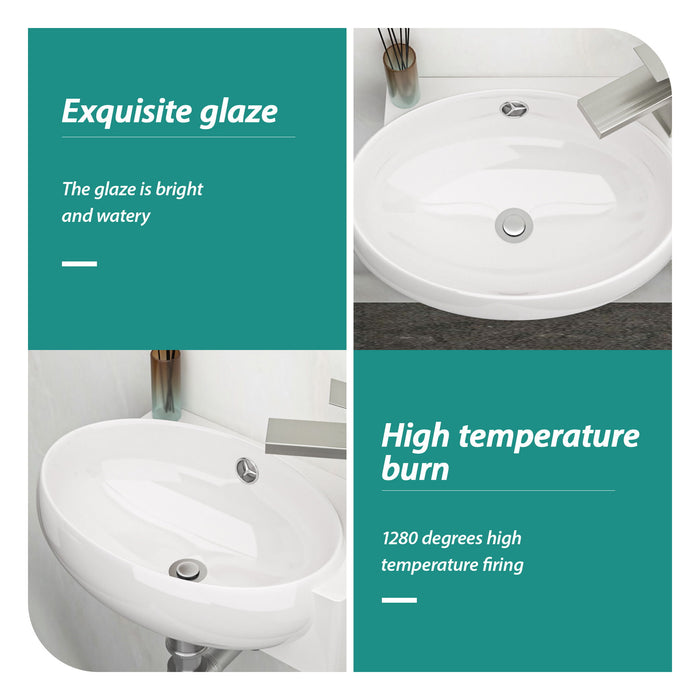 Modern Aesthetic Rectangle Wall Mount Bathroom Sink With Single Faucet Hole