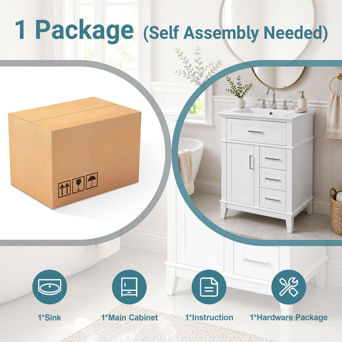 Modern Bathroom Vanity With Sink, Flip Drawer & 3 Drawers, Soft Close Hinges, Adjustable Shelf