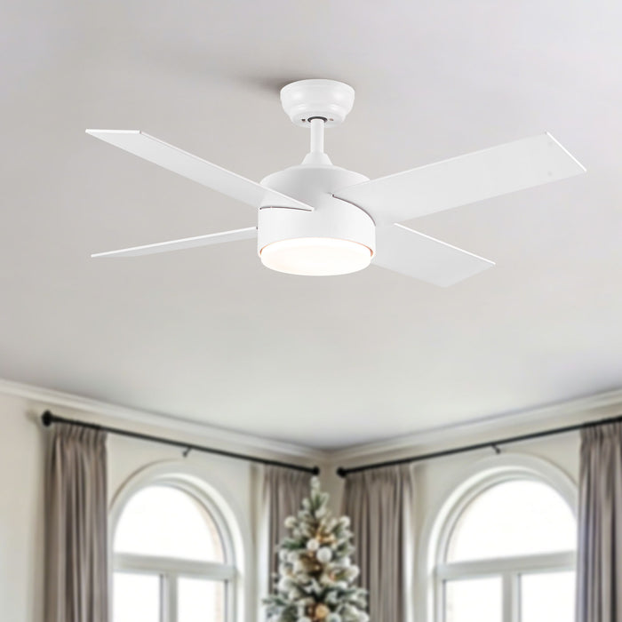 Ceiling Fan With Remote Control, Reversible DC Motor, 6 Speeds, 3 Dimmable LED, Quiet Timer For Indoor - White