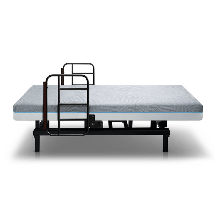 Electric Lift Bed For Seniors With Remote Control, Memory Foam Mattress, Safety Rails & Detachable Tray - Black / Gray