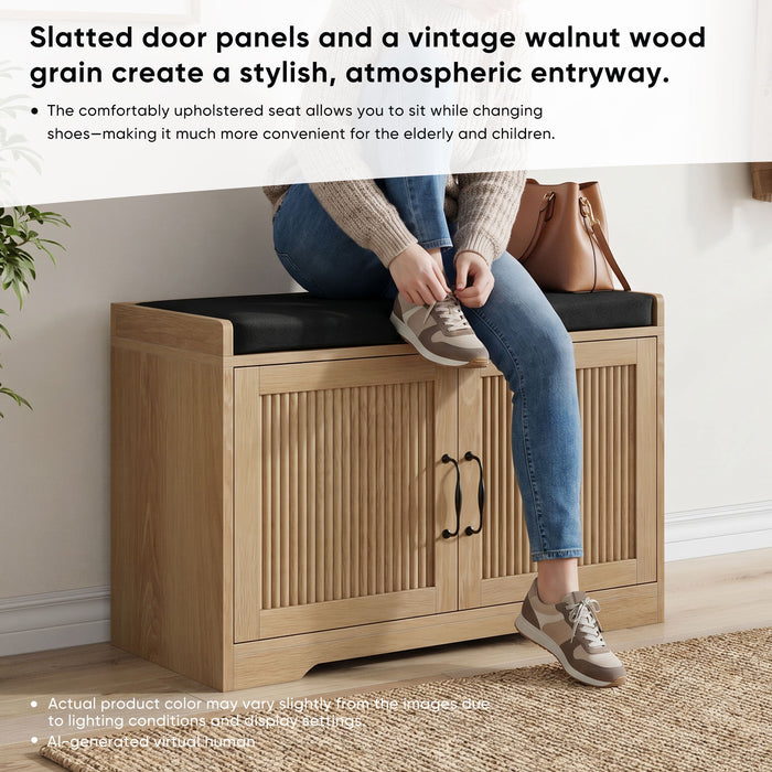 Entryway Shoe Bench With Double Doors