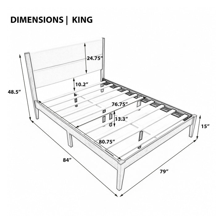 Platform Bed Frame With Upholstered Headboard, Slat Support