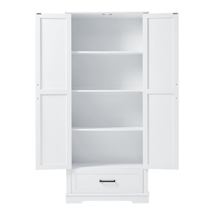 Tall Bathroom Storage Cabinet With 2 Doors And 2 Drawer, Adjustable Shelf - White