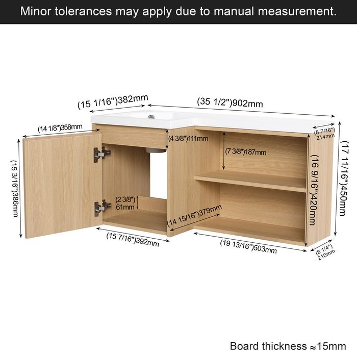 L-Shaped Wall Mounte Floating Bathroom Vanity With Integrated Sink