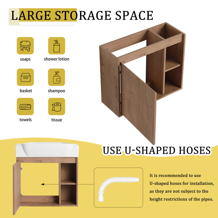 24" Wall Mounted Bathroom Vanity & Sink & Soft Close Door - Imitative Oak / White