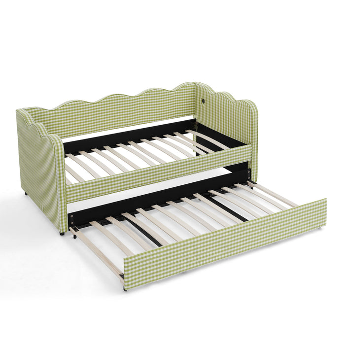 Gingham Daybed With USB Charging Port, Wave-Shaped Design